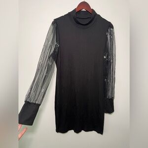 Black BodyCon Dress with see through sequin long sleeves